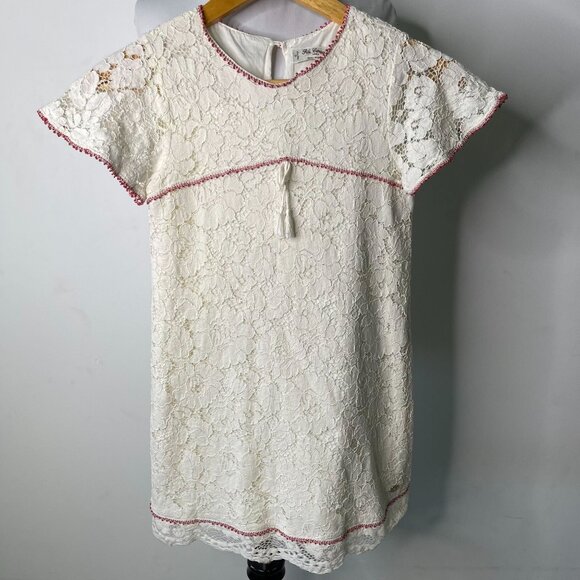 Pili Carrera Kid's White Red Lace Floral Short Sleeve Mini Dress Size 12 - Picture 1 of 7